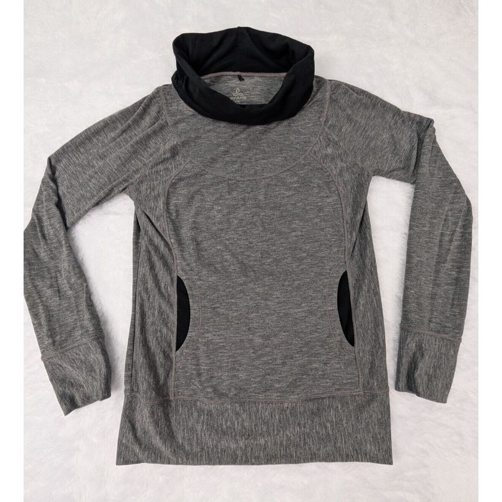 PrAna Pullover Women's M Cowl Neck Heathered Gray Kangaroo Pocket